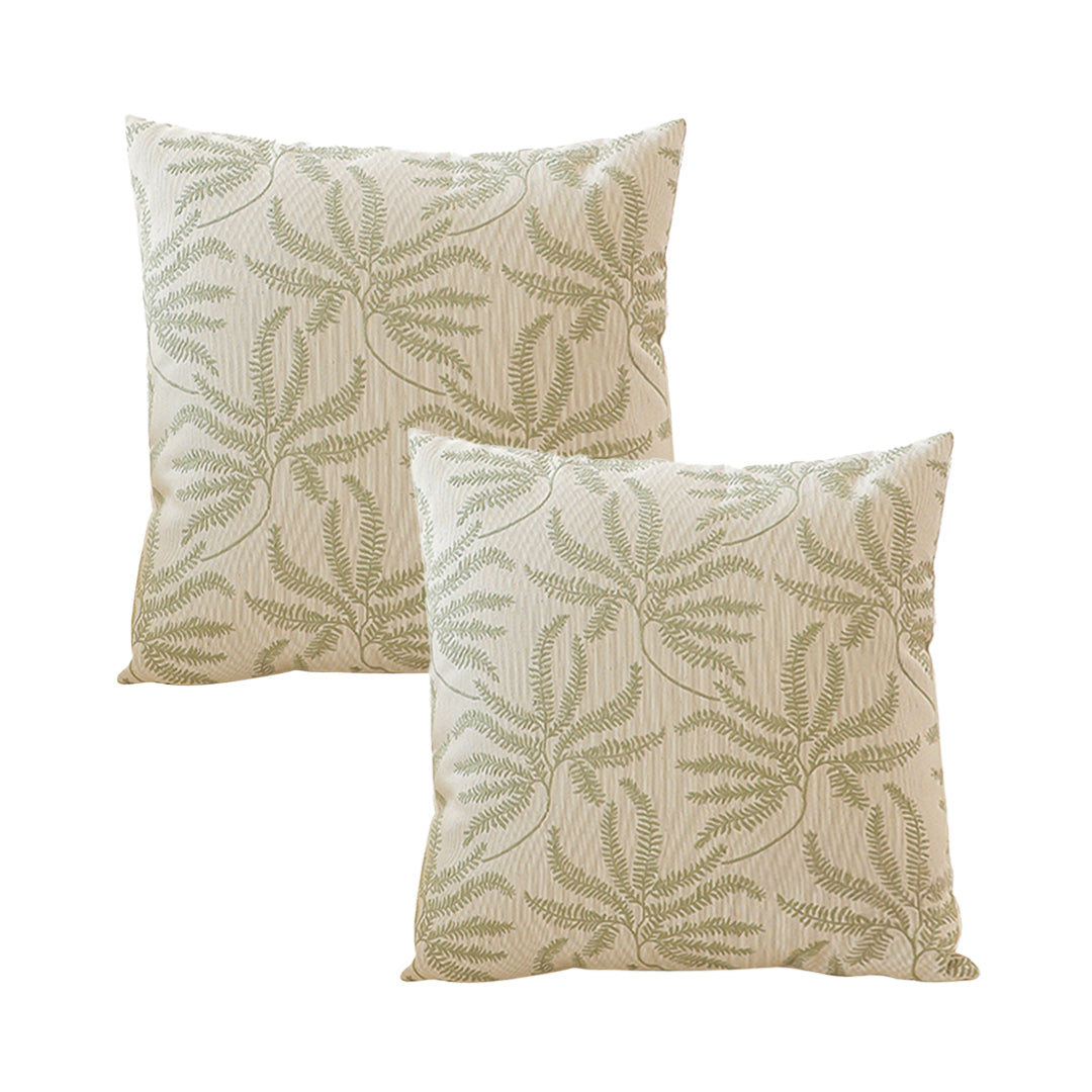SOGA 2X 50cm Botanical Green Fern Leaf Embroidered Throw Pillow