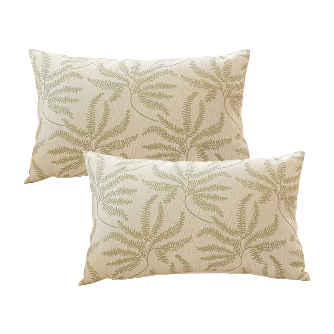SOGA 2X 35cm Botanical Green Fern Leaf Embroidered Throw Pillow