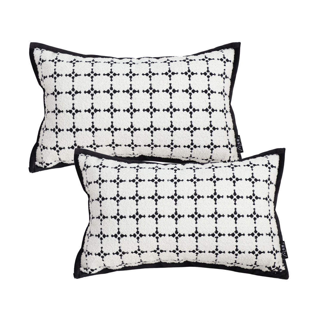 SOGA 2X 35cm Moroccan Black Cross Pattern Black Trim Throw Pillow