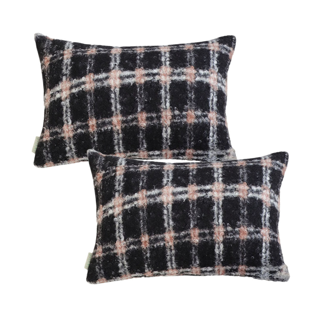 SOGA 2X 35cm Modern Plaid Pattern Blush Pink Gray Throw Pillow