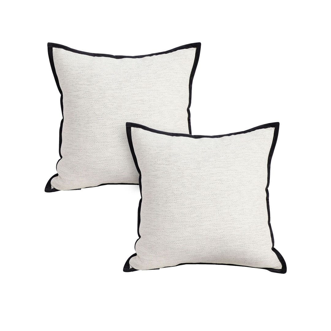 SOGA 2X 50cm Classic Natural Linen Black Piped Edge Throw Pillow