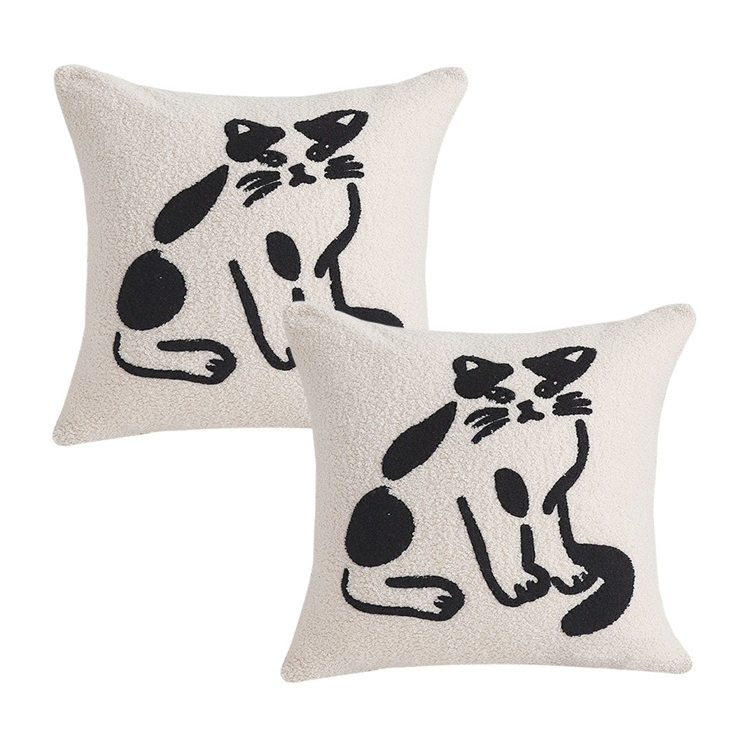 SOGA 2x 45cm Off-White Cat Design Square Throw Pillow