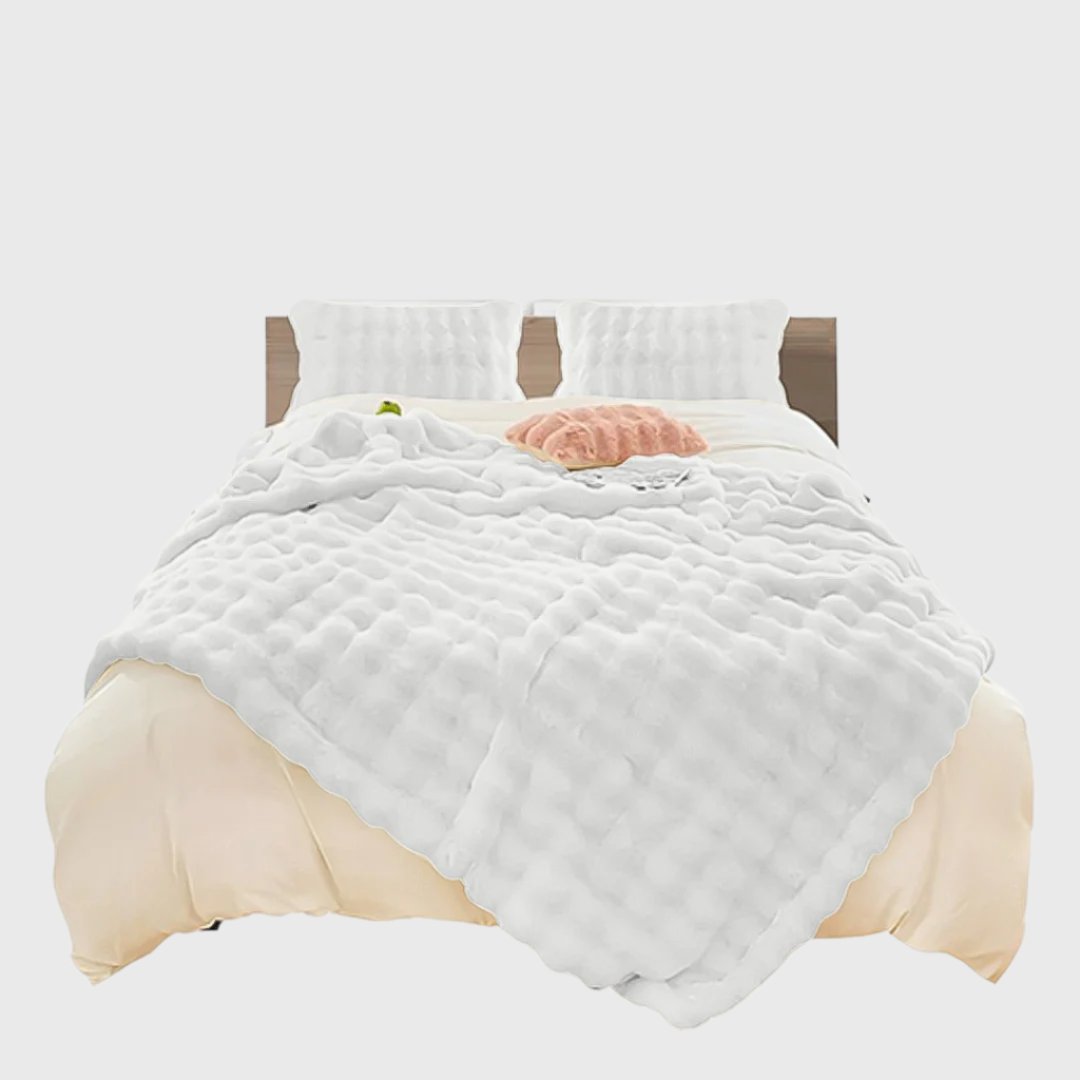 SOGA 160X200cm Throw Blanket White Double Layer Rabbit Fur Cozy