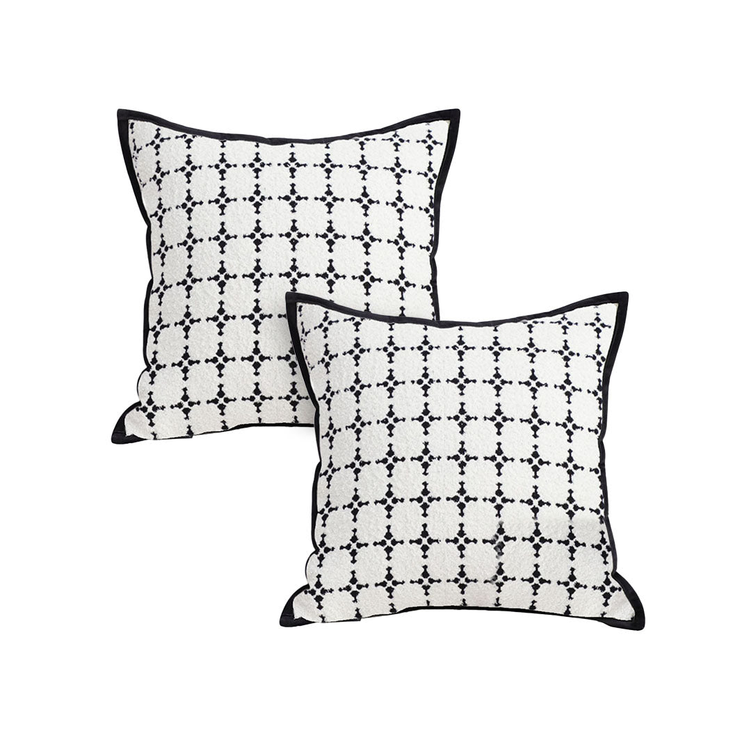 SOGA 2X 50cm Moroccan Black Cross Pattern Black Trim Throw Pillow
