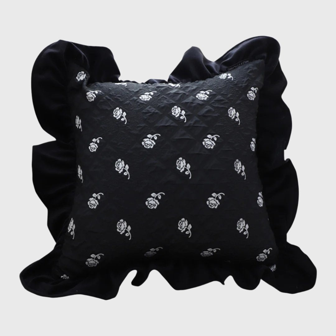 45cm Throw Pillow Black Ruffled Square