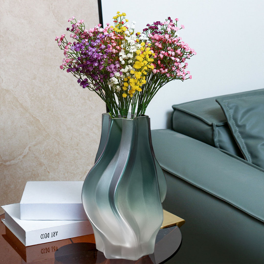 SOGA 27cm Glass Vase Blue with Beautiful glass Bubble Texture Art Vases