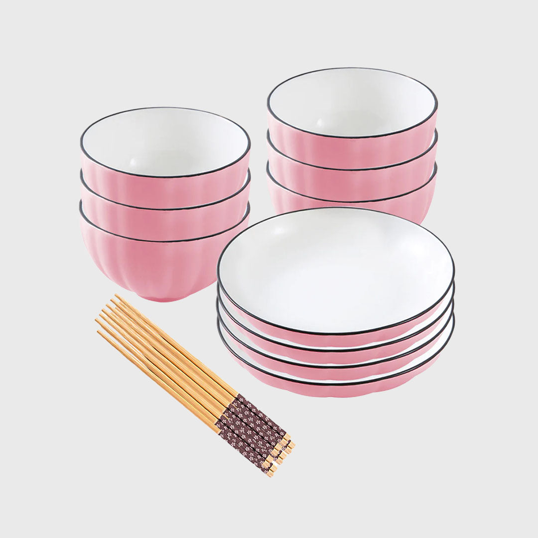 Pink Ceramic Dinnerware Set of 10