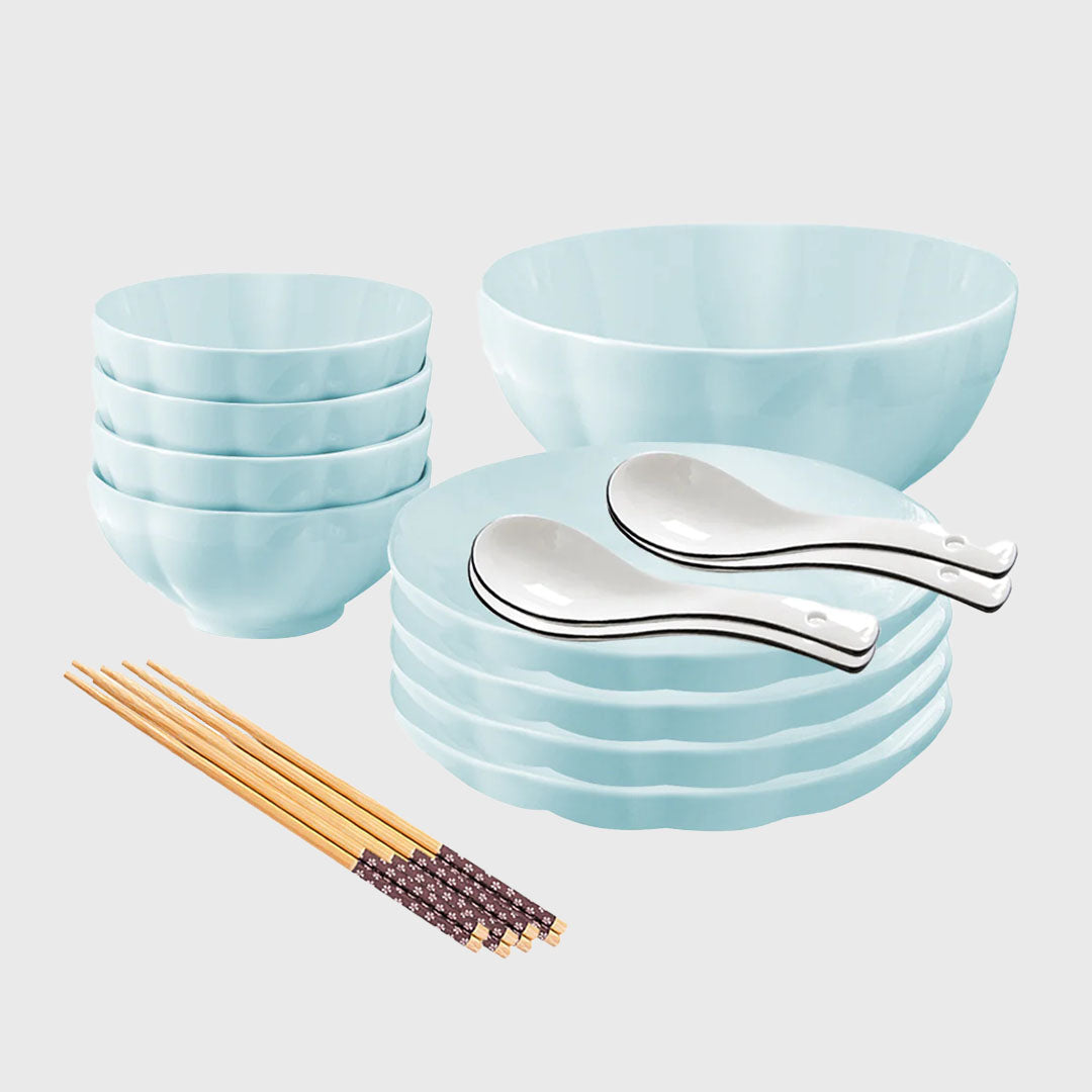 Light Blue Ceramic Dinnerware Set of 9