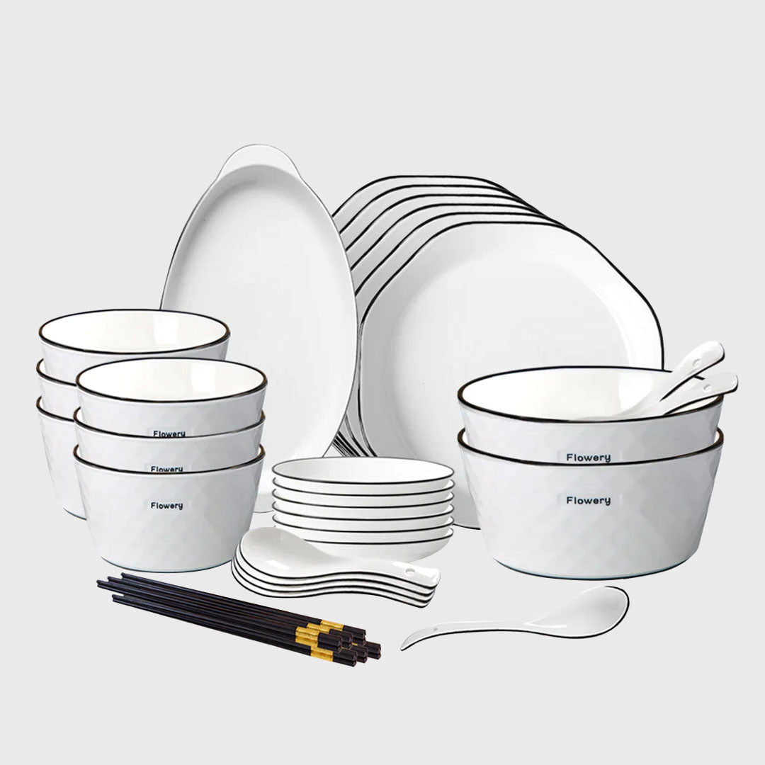 Diamond Pattern Ceramic Dinnerware Set of 22