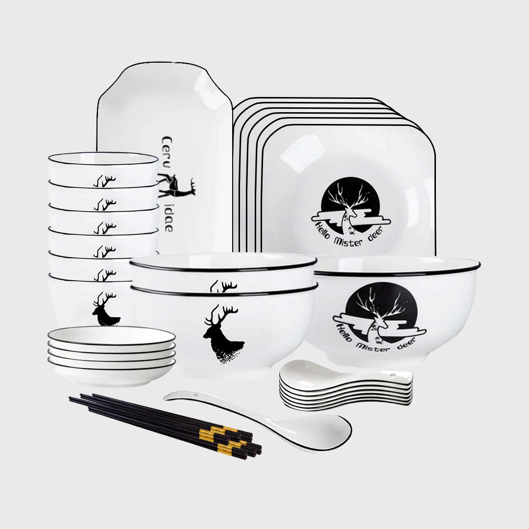 White Antler Printed Ceramic Dinnerware Set of 20