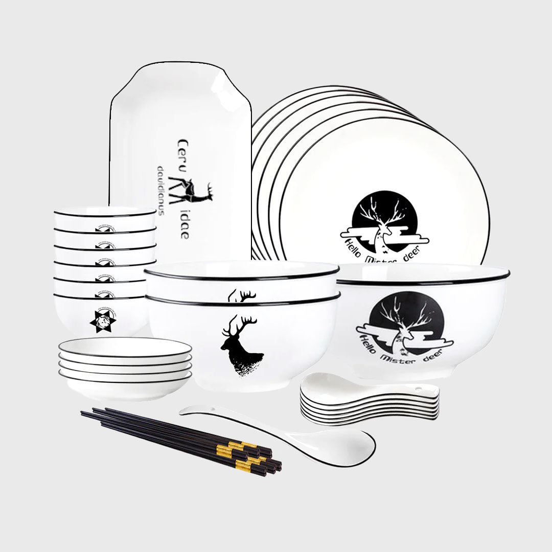 White Antler Printed Ceramic Dinnerware Set of 20