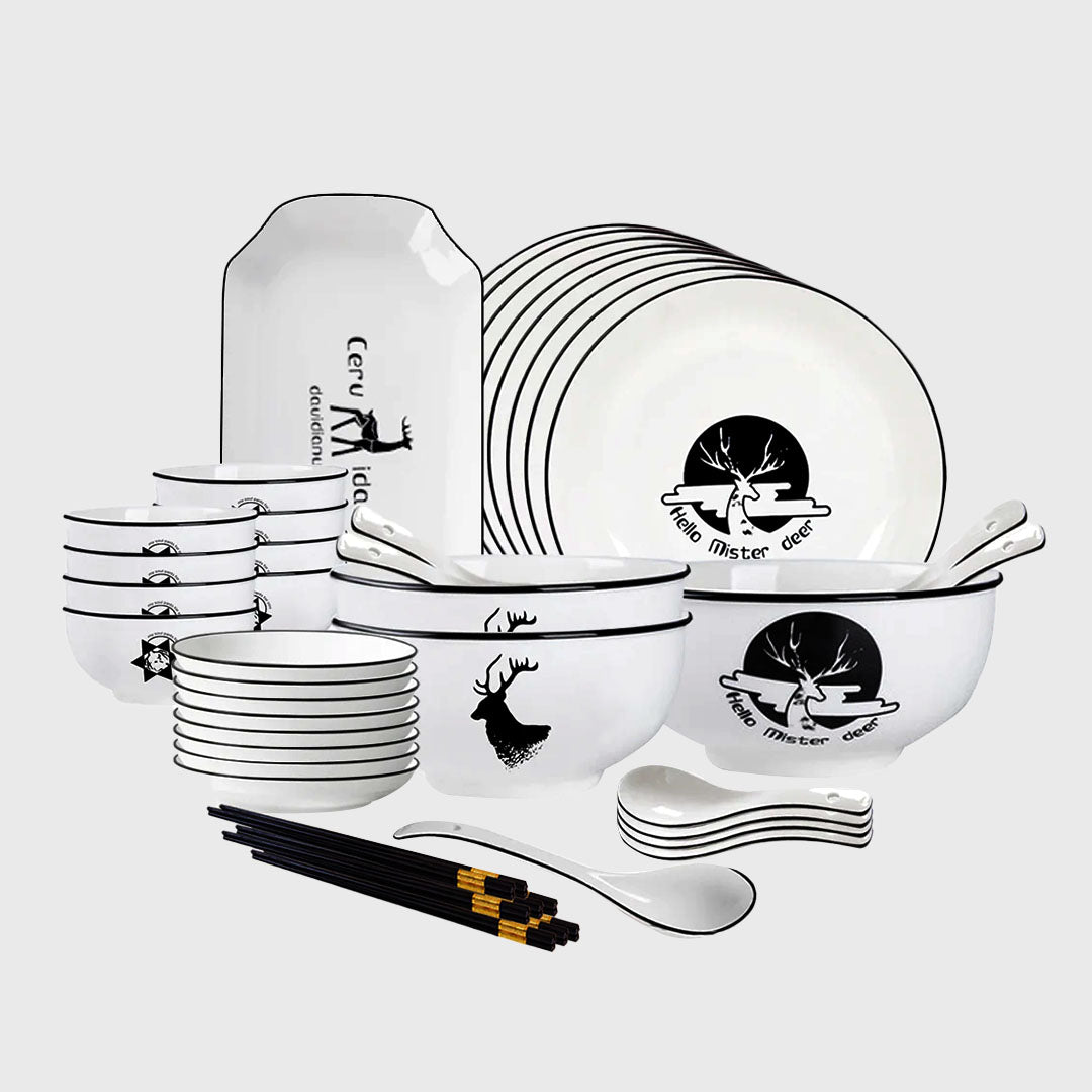 White Antler Printed Ceramic Dinnerware Set of 28