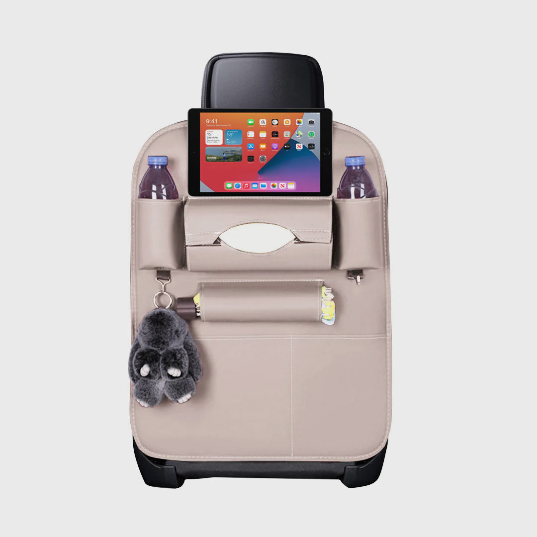 PVC Leather Car Back Seat Multi-Pocket Organizer and iPad Mini Holder White