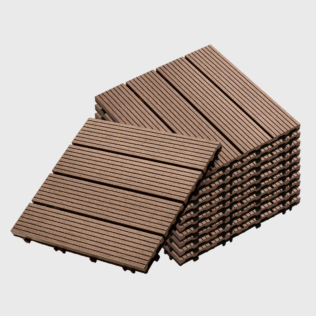 Light Chocolate DIY Wooden Composite Decking Tiles Set of 11