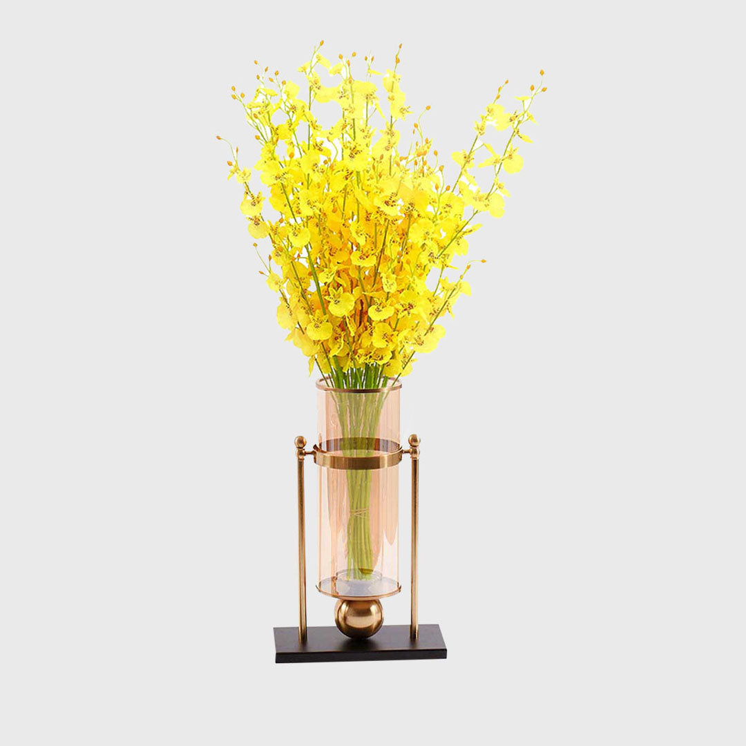 42cm Transparent Glass Vase with Yellow Artificial Flower