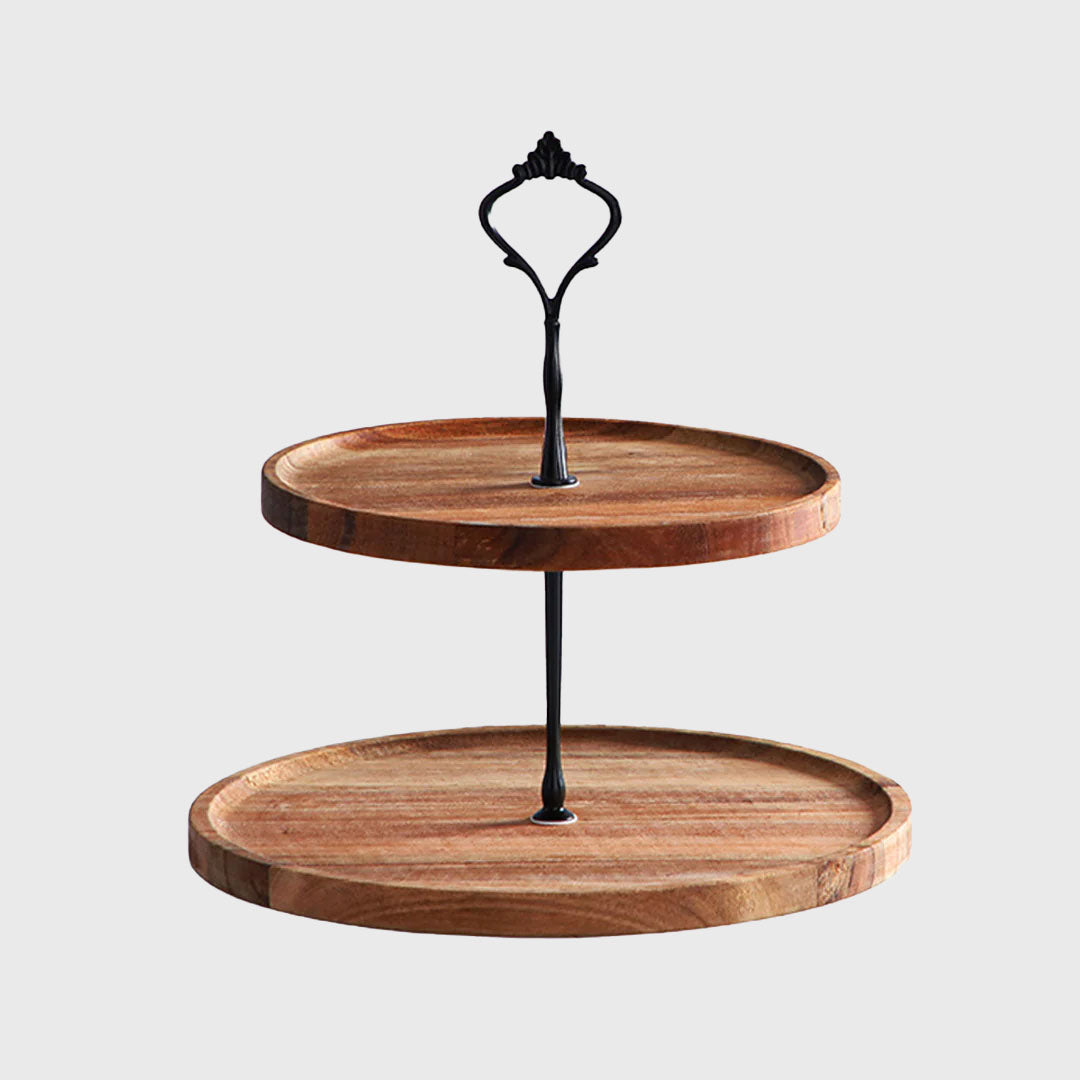 20cm 2 Tier Brown Round Wooden Acacia board