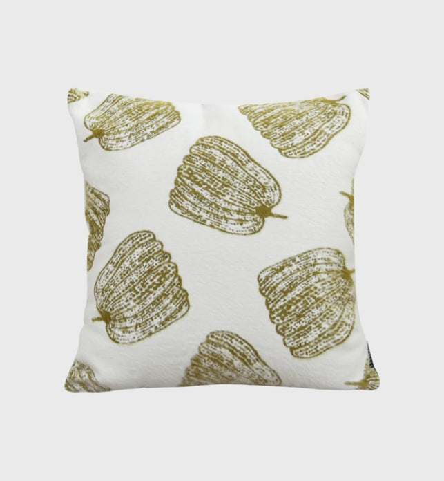 50cm Throw Pillow White with Olive Green Autumn Harvest Pumpkin Print