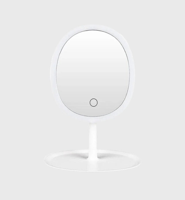 SOGA 26cm White Oval Smart LED Makeup Bedroom Table Vanity Mirror Tricolor Adjustable Light w/ 5x Magnification