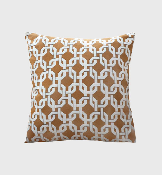 50cm Brown Checkered Chain Jacquard Square Pillow Decorative Cushion