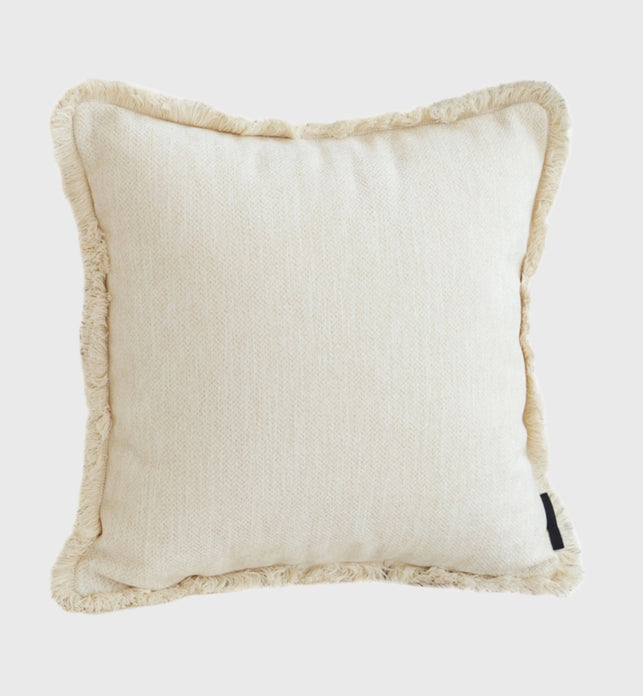 SOGA 45cm Creamy White Home Aesthetic Chenille Texture Tassel Square Throw Pillow