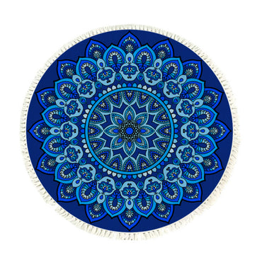SOGA 90cm Blue Mandala Round Carpet for Living Room Bedroom Anti-slip Doormat Home Decor