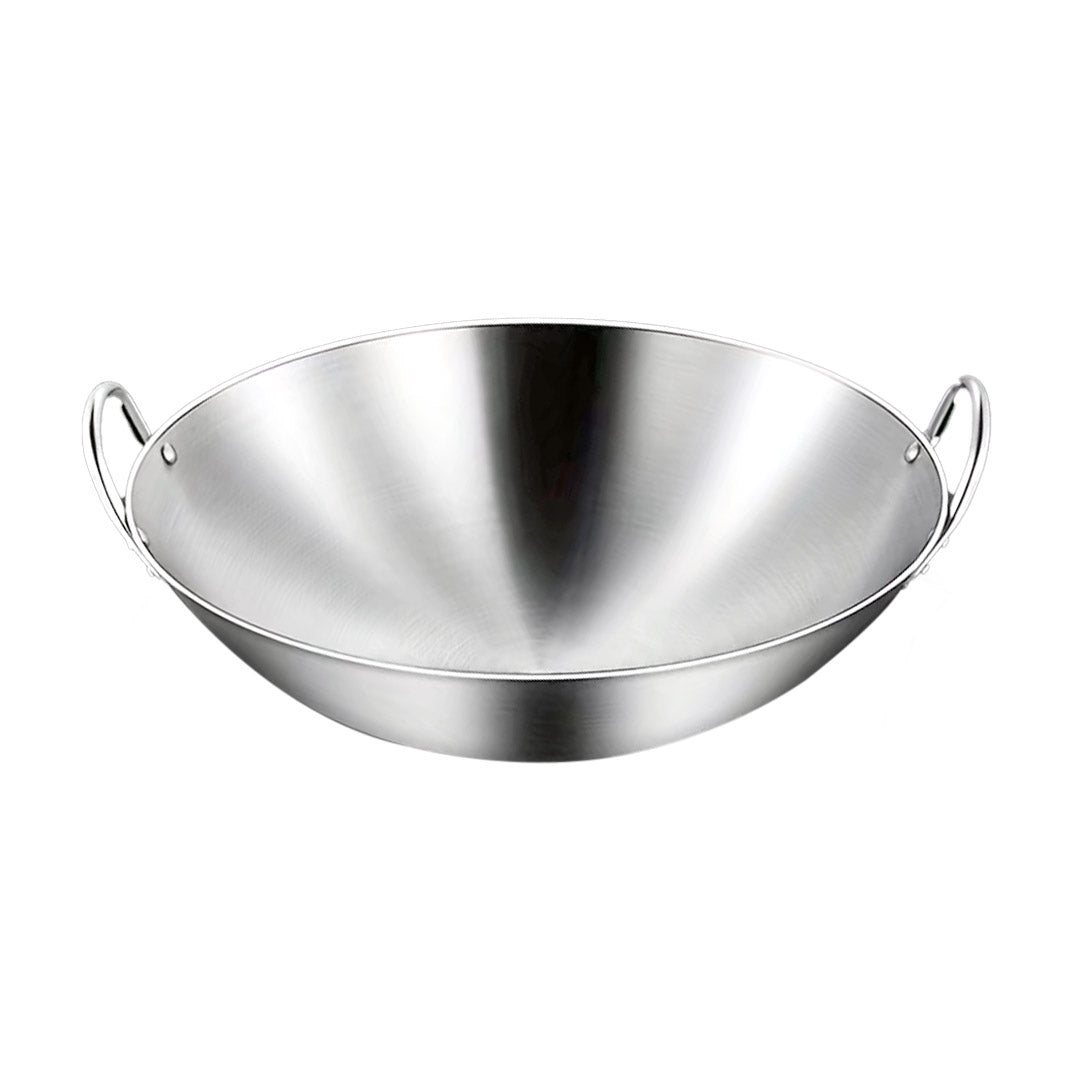 43cm Stainless Steel Kitchen Cooking Wok with 2 Sturdy Handles