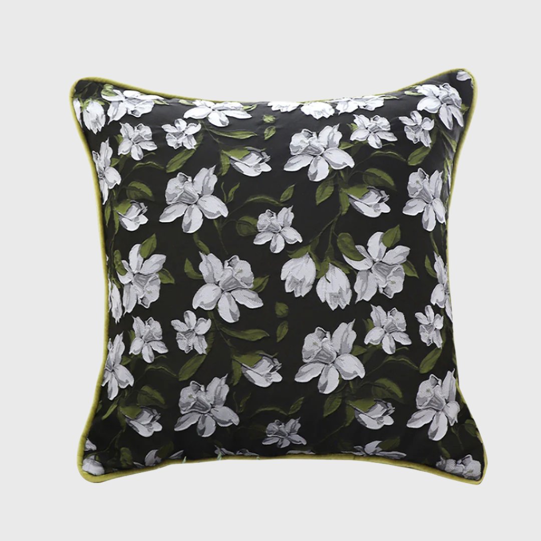 SOGA 45cm Subtle Foliage Green Pillow Subtle Orchid Blossom Square Throw Pillow
