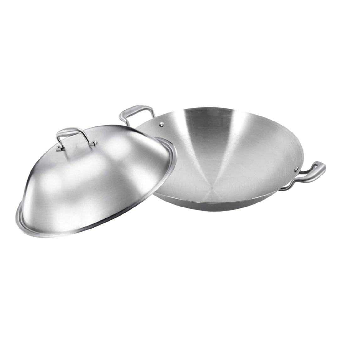 38cm Stainless Steel Frying Wok with Lid