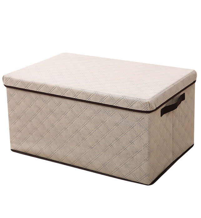 SOGA Medium Beige Non-Woven Diamond Quilt Grid Fabric Storage/Organizer Box