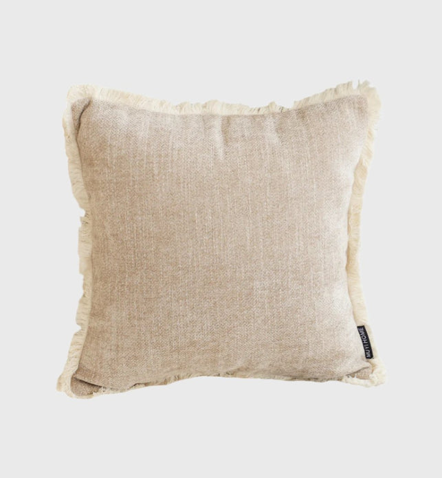 SOGA 45cm Throw Pillow Latte Color Chenille Textured with Tassels