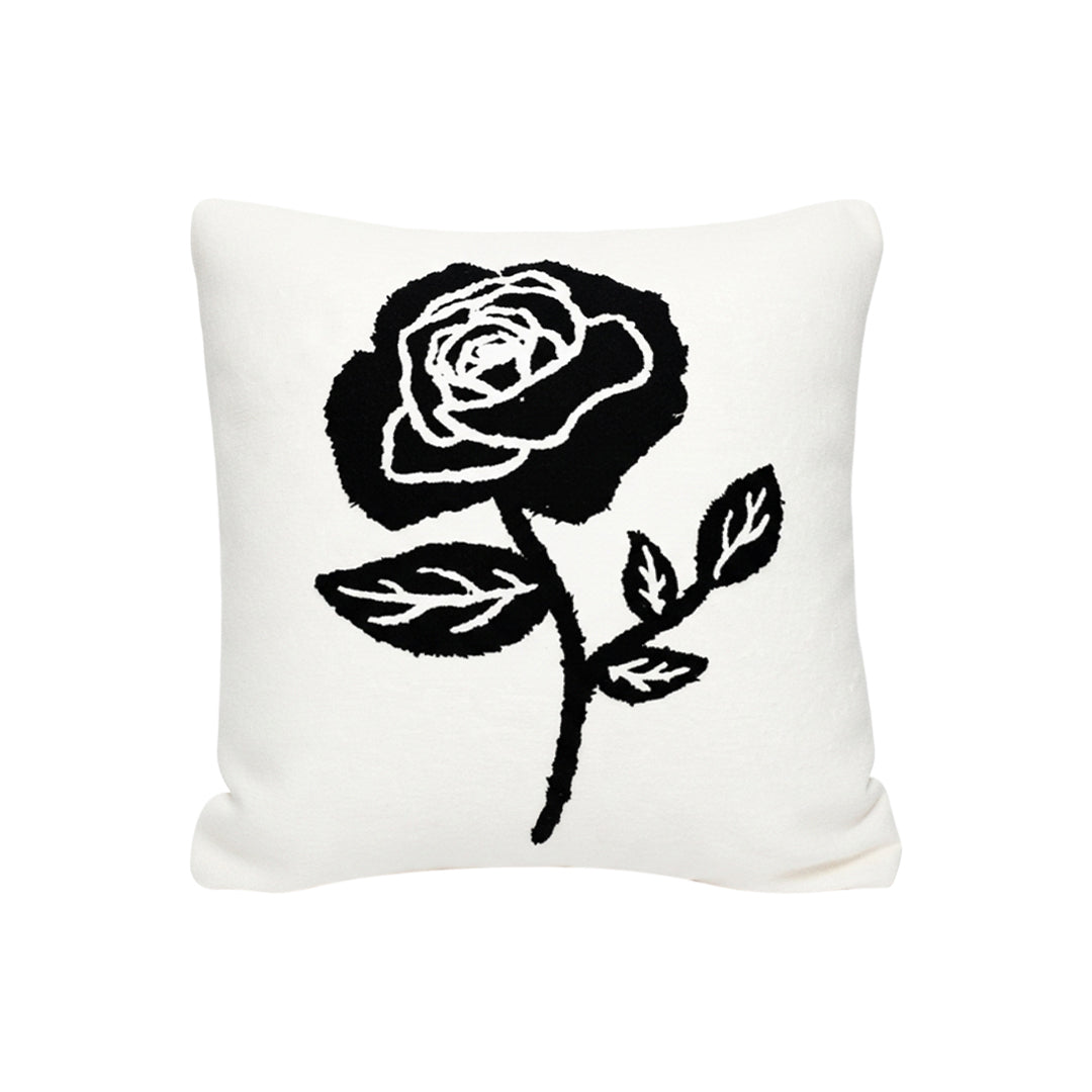 SOGA 45cm White Black Single Rose Embroidered Throw Pillow