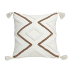 SOGA Boho Tufted Cushion 45cm Tassel White Brown Geometric Decorative Throw Pillow
