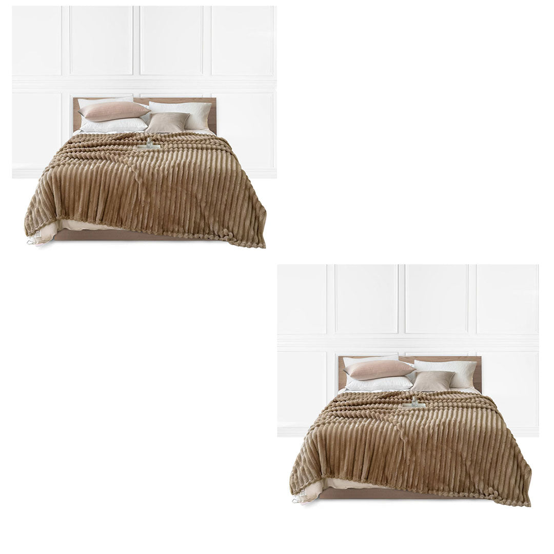 SOGA 2x 150x200cm Warm & Cozy Flannel Polyester Throw Blanket Light Brown