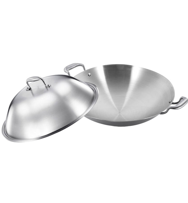 42cm Stainless Steel Frying Wok with Lid