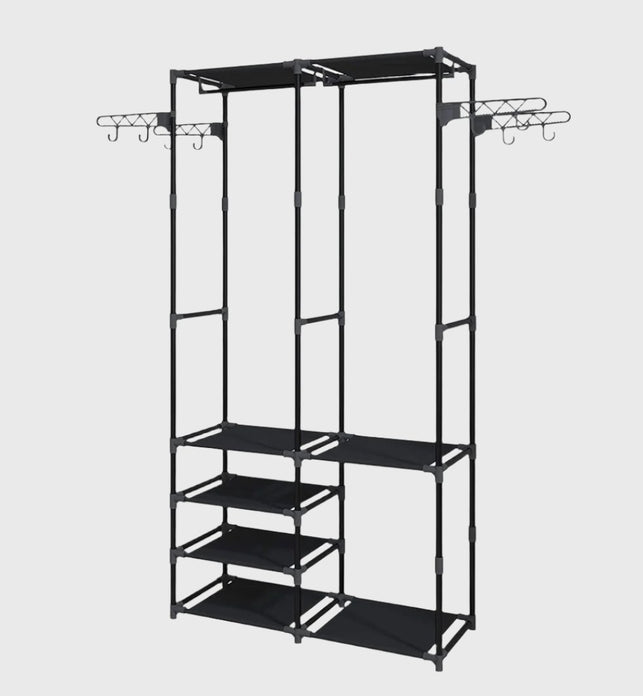 SOGA 90x35cm Hanging Clothes Rack Storage w/ 4 Layer Organizer and Side Hooks