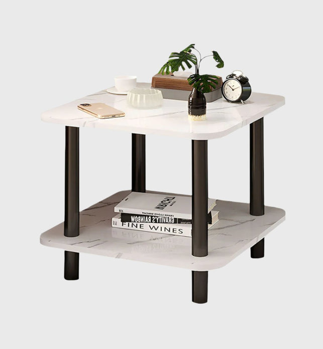 60cm White Ceramic Side Table Stone Pattern