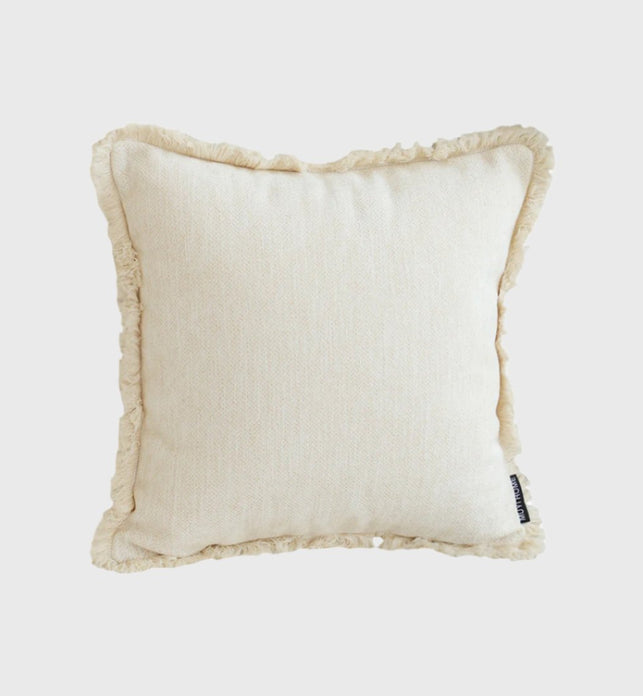 SOGA 45cm Throw Pillow White Chenille Textured with Tassels Stylish Square