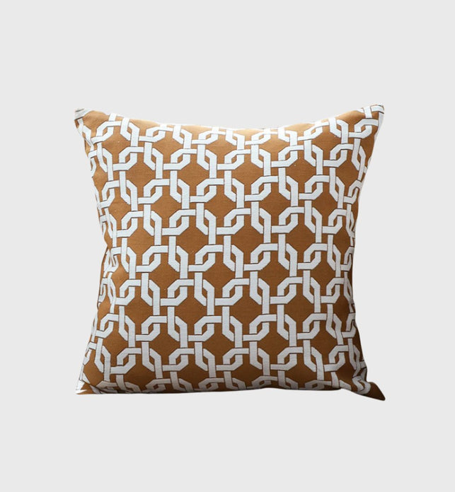 45cm Brown Checkered Chain Jacquard Square Pillow