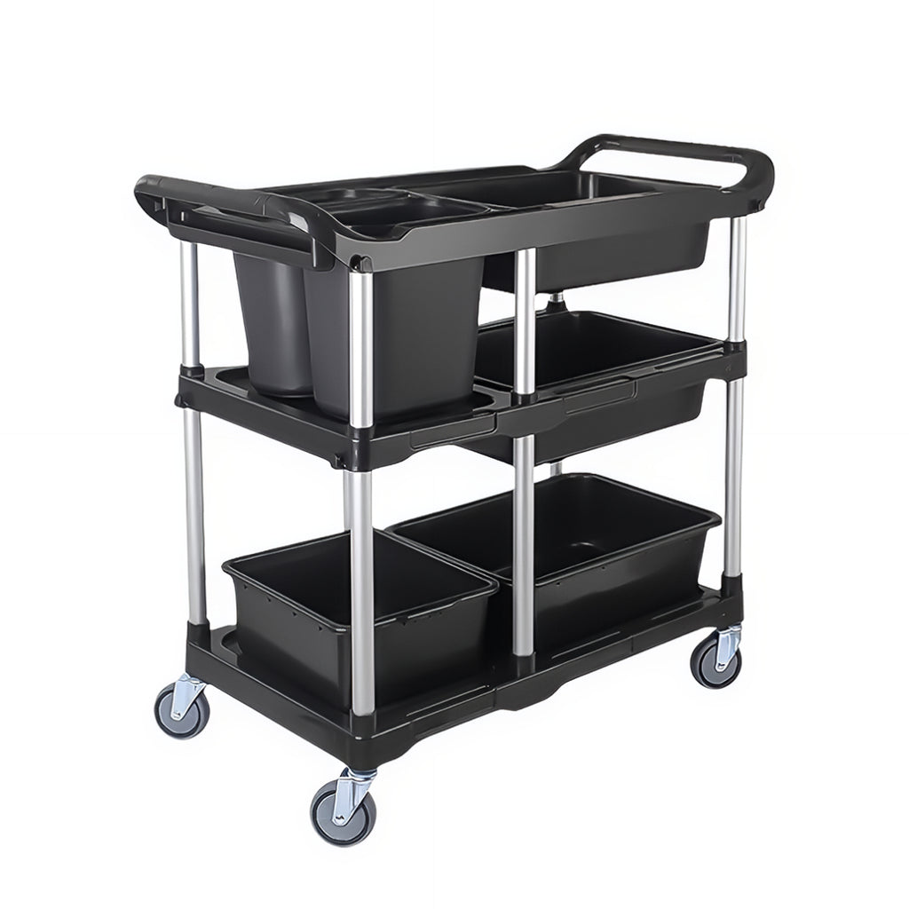 SOGA Black 3-Tier Kitchen Utility Trolley Cart with 5 Buckets