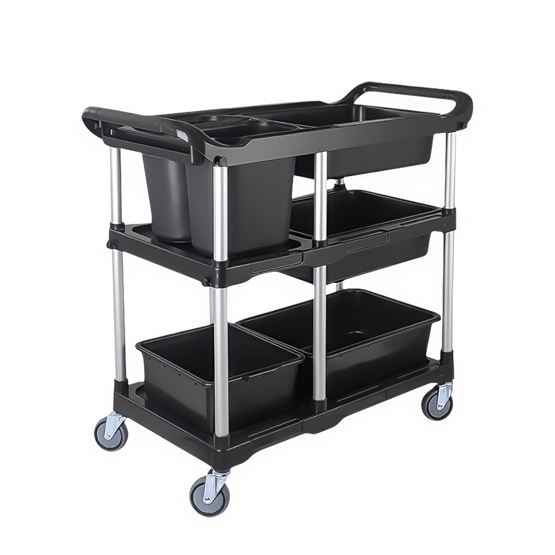 SOGA Black 3-Tier Kitchen Utility Trolley Cart with 5 Buckets