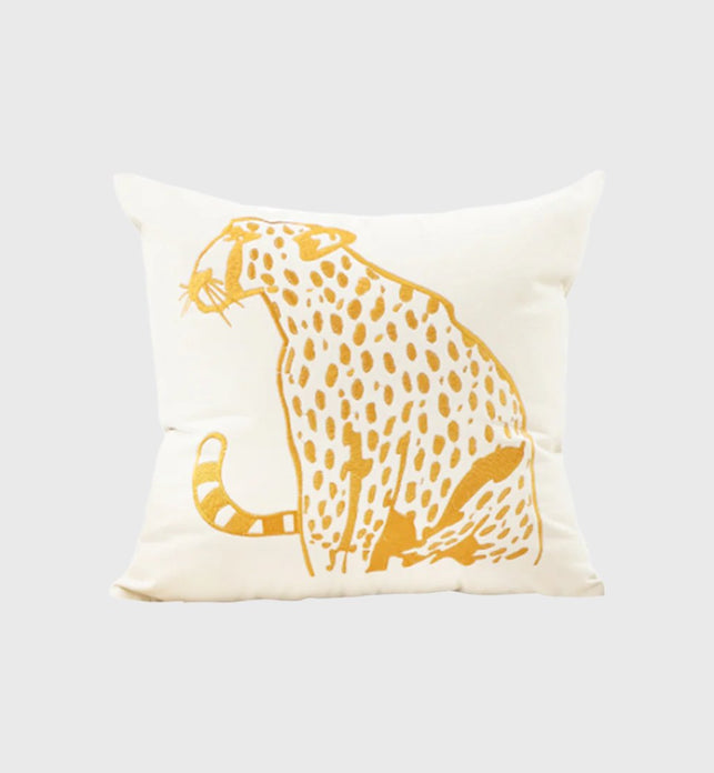 45cm Throw Pillow White Light Luxury with Golden Leopard Design