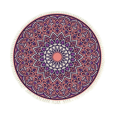 SOGA 90cm Purple Mandala Round Carpet for Living Room Bedroom Anti-slip Doormat Home Decor