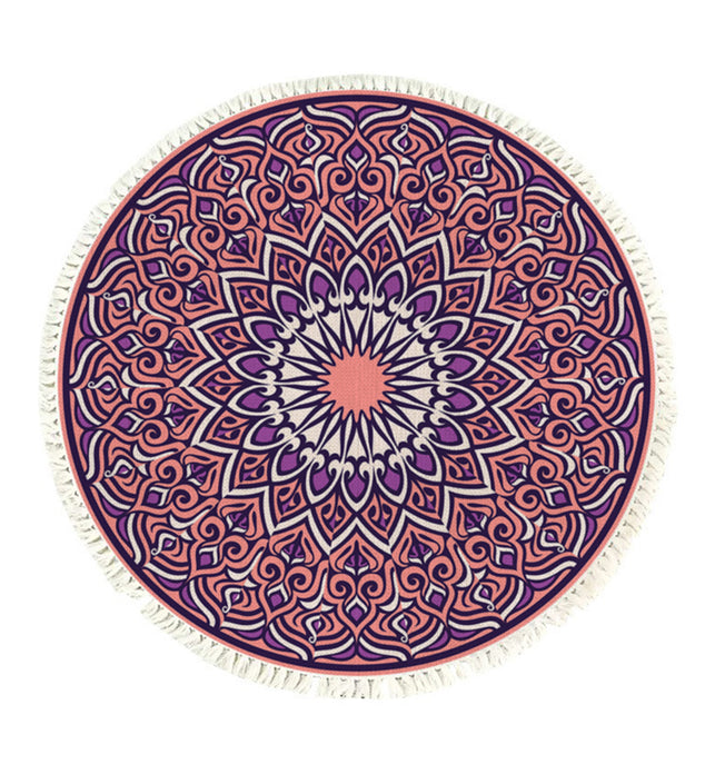 SOGA 90cm Purple Mandala Round Carpet for Living Room Bedroom Anti-slip Doormat Home Decor