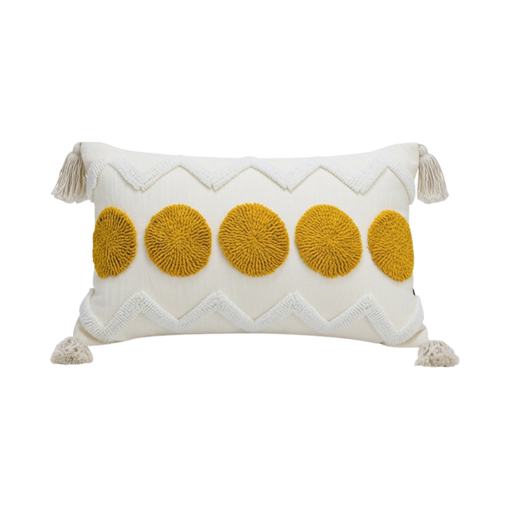SOGA 30cm Cream Yellow Circle Pom Chevron Tassel Decorative Pillow