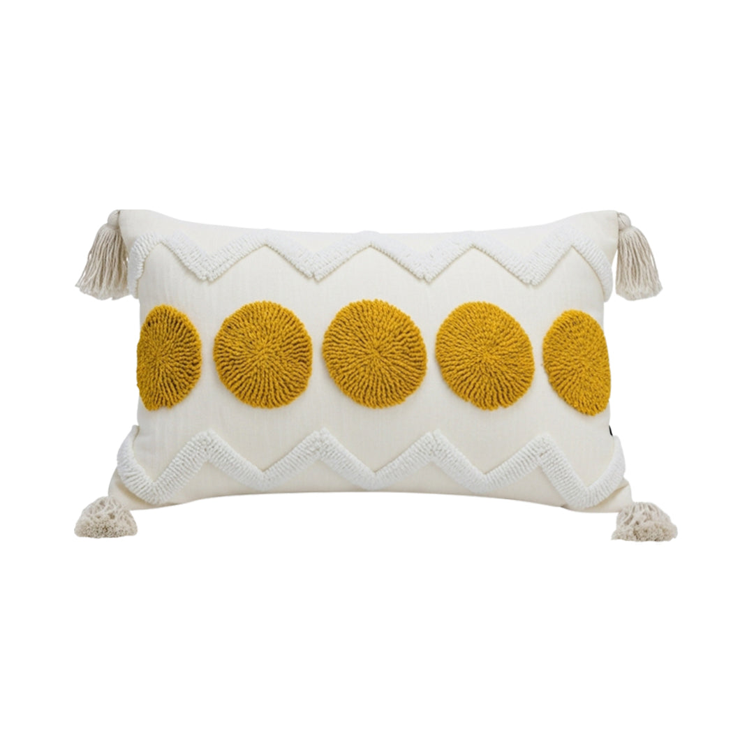 SOGA 30cm Cream Yellow Circle Pom Chevron Tassel Decorative Pillow