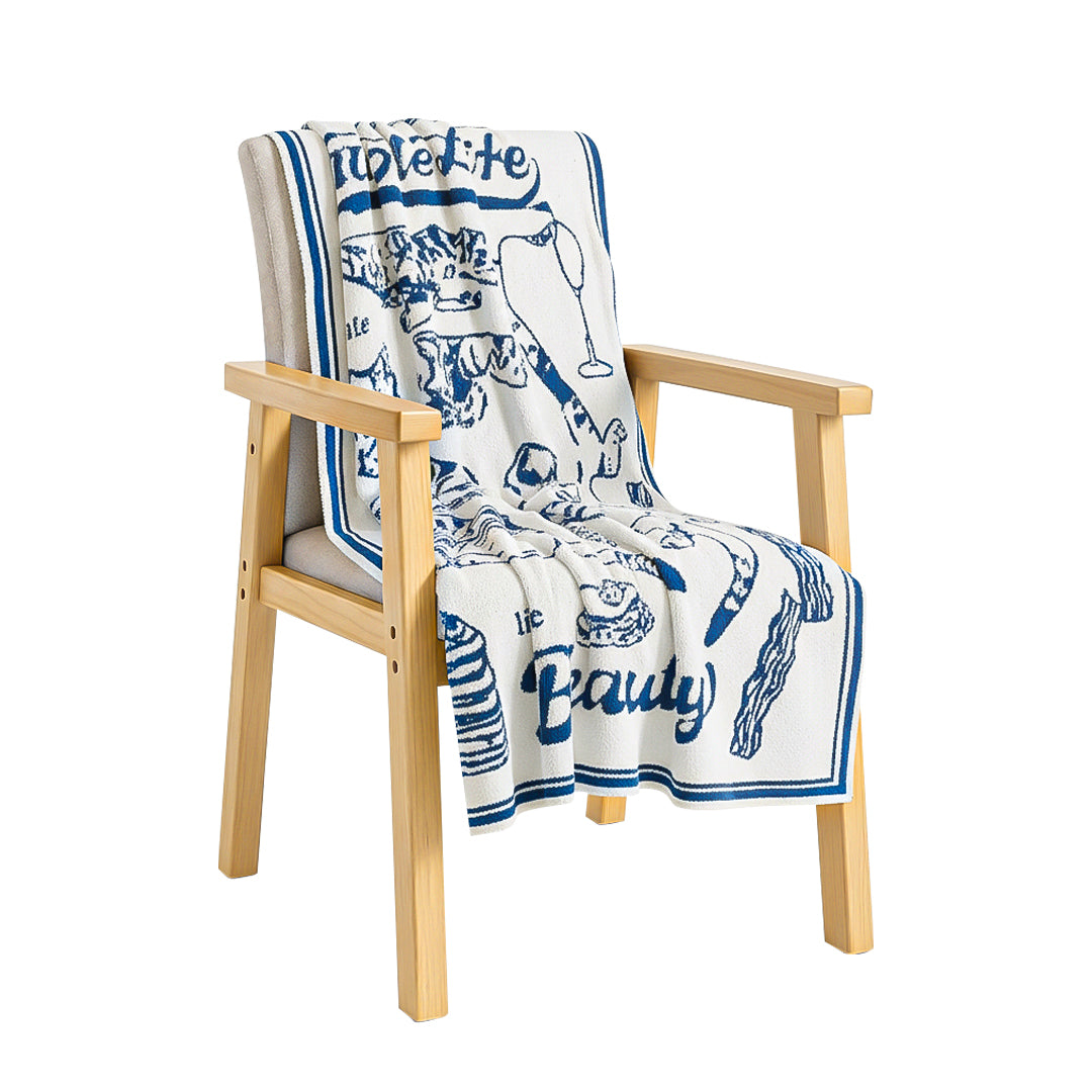 SOGA Off-White Cat Print Throw Blanket 130x160cm Polyester