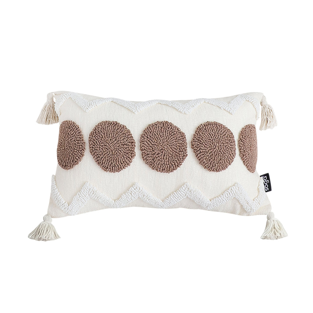 SOGA Boho Tufted Cushion 30x50cm Tassel White Brown Circle Decorative Throw Pillow