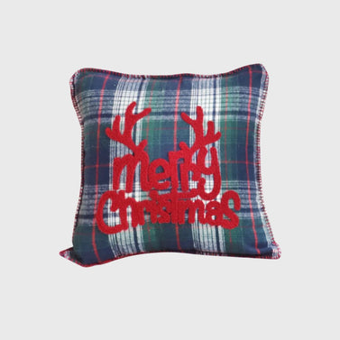 45cm Throw Pillow Multicolor Christmas Plaid with Antler Design