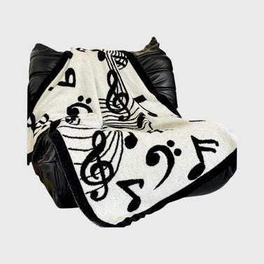 SOGA 130x160cm Throw Blanket Black and White Musical Note Half Fleece