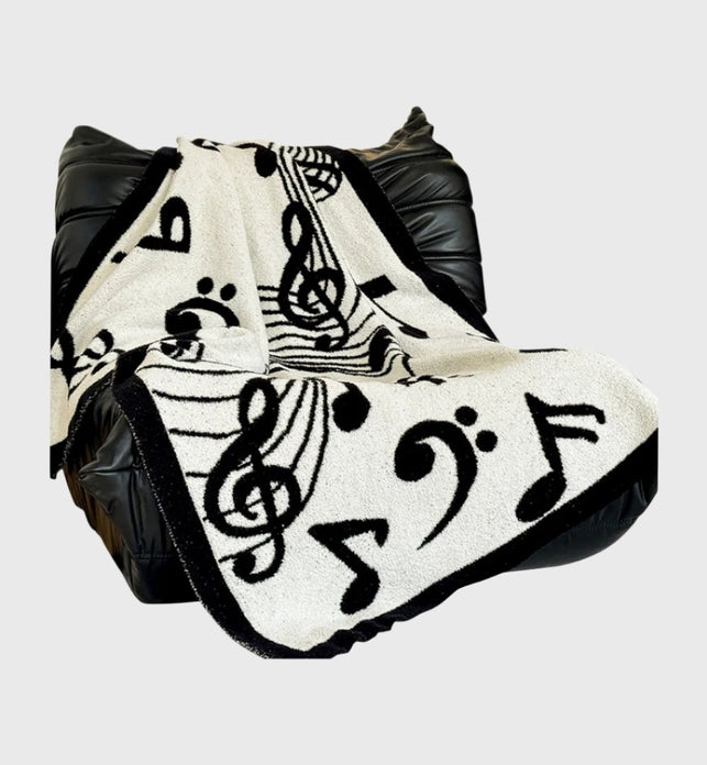 SOGA 130x160cm Throw Blanket Black and White Musical Note Half Fleece